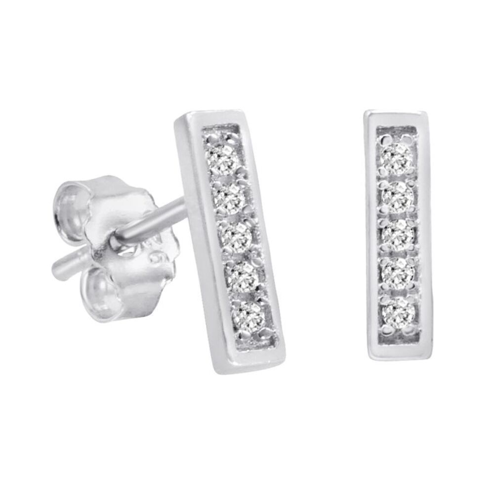 Amanda Rose Cubic Zirconia Bar Stud Earrings in Sterling Silver